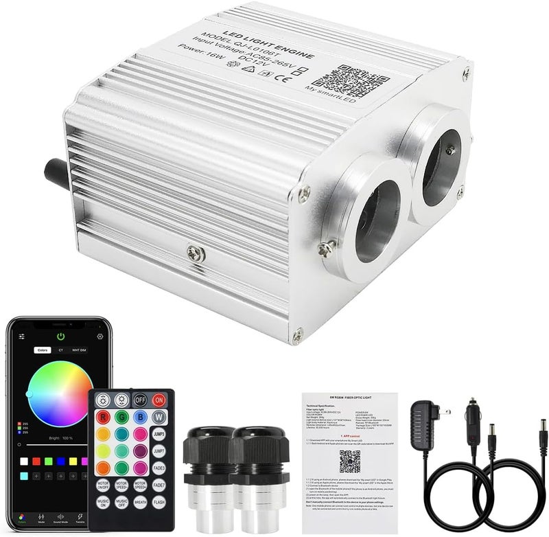 AKEPO 16W Car Home Dual-Head Twinkle Fiber Optic Light Engine, Twinkle+APP Control+Music Activated+28-Key Remote for Starlight Headliner Kit - Image 1
